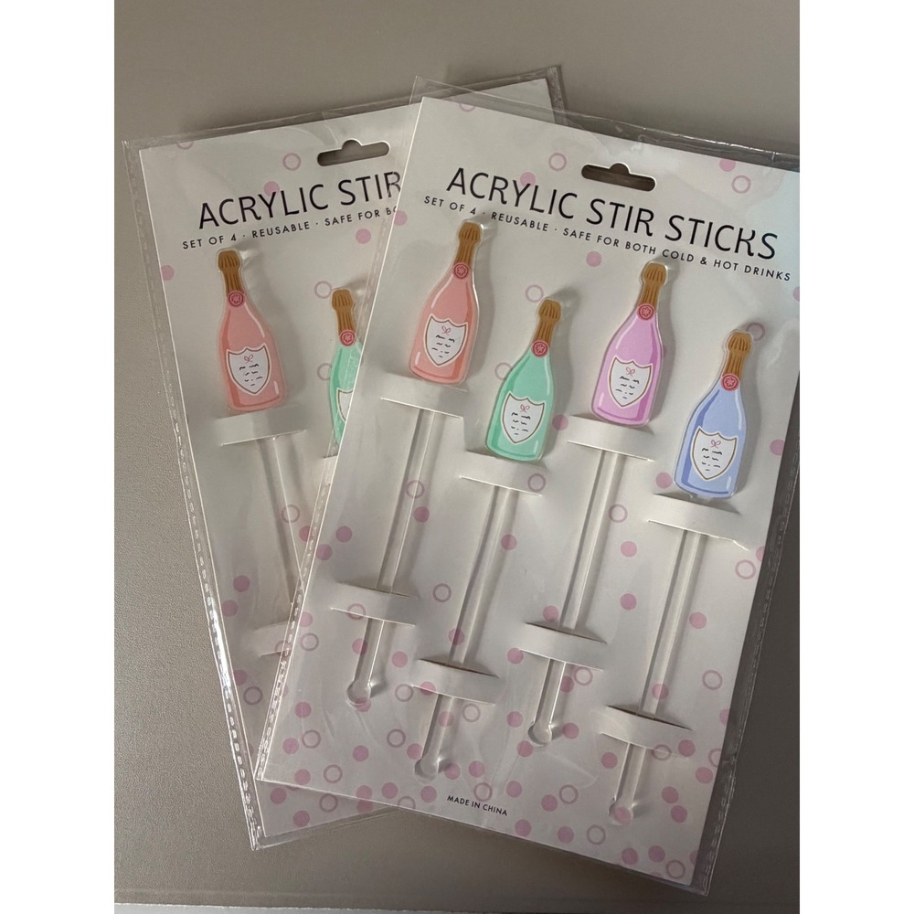 Fancy Sprinkles Acrylic Champagne Bottle Drink Stir Sticks 2 Packs of 4 Reusable